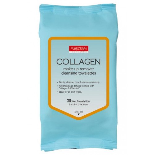 Очищающие салфетки для снятия макияжа Purederm Collagen Makeup Remover Cleansing Towelettes