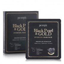 Гидрогелевая маскас золотом и черным жемчугом Petitfee Black Pearl & Gold Hydrogel Mask Pack